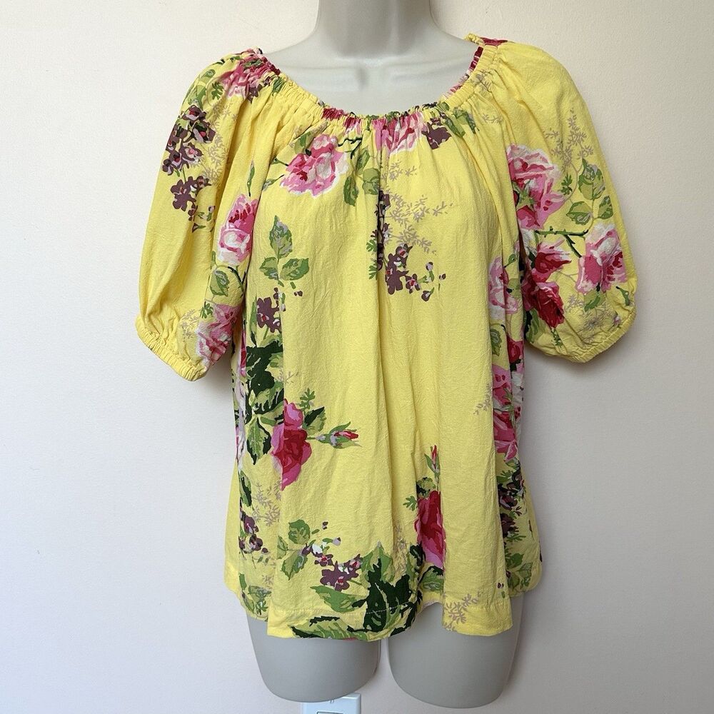 Matilda Jane Top Sm Yellow Floral Popover Peasant Boho Coquette Oversized Flowy
